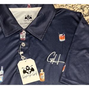 New Gashouse Golf Polo Shirt Mens Party Gas House‎ Drinks Cocktails Blue